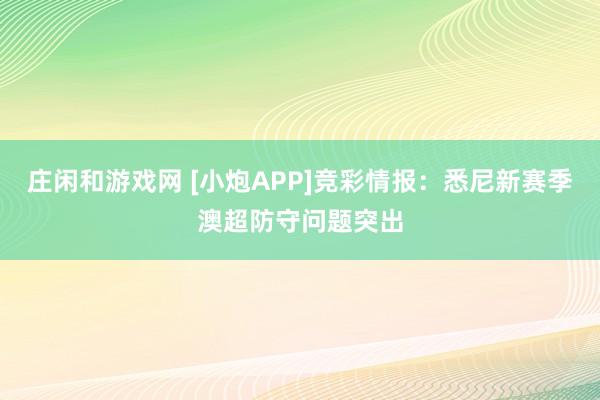庄闲和游戏网 [小炮APP]竞彩情报：悉尼新赛季澳超防守问题突出